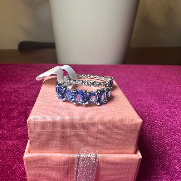 Bomb Party silver & blue double rings size 7 - Picture 2 of 3